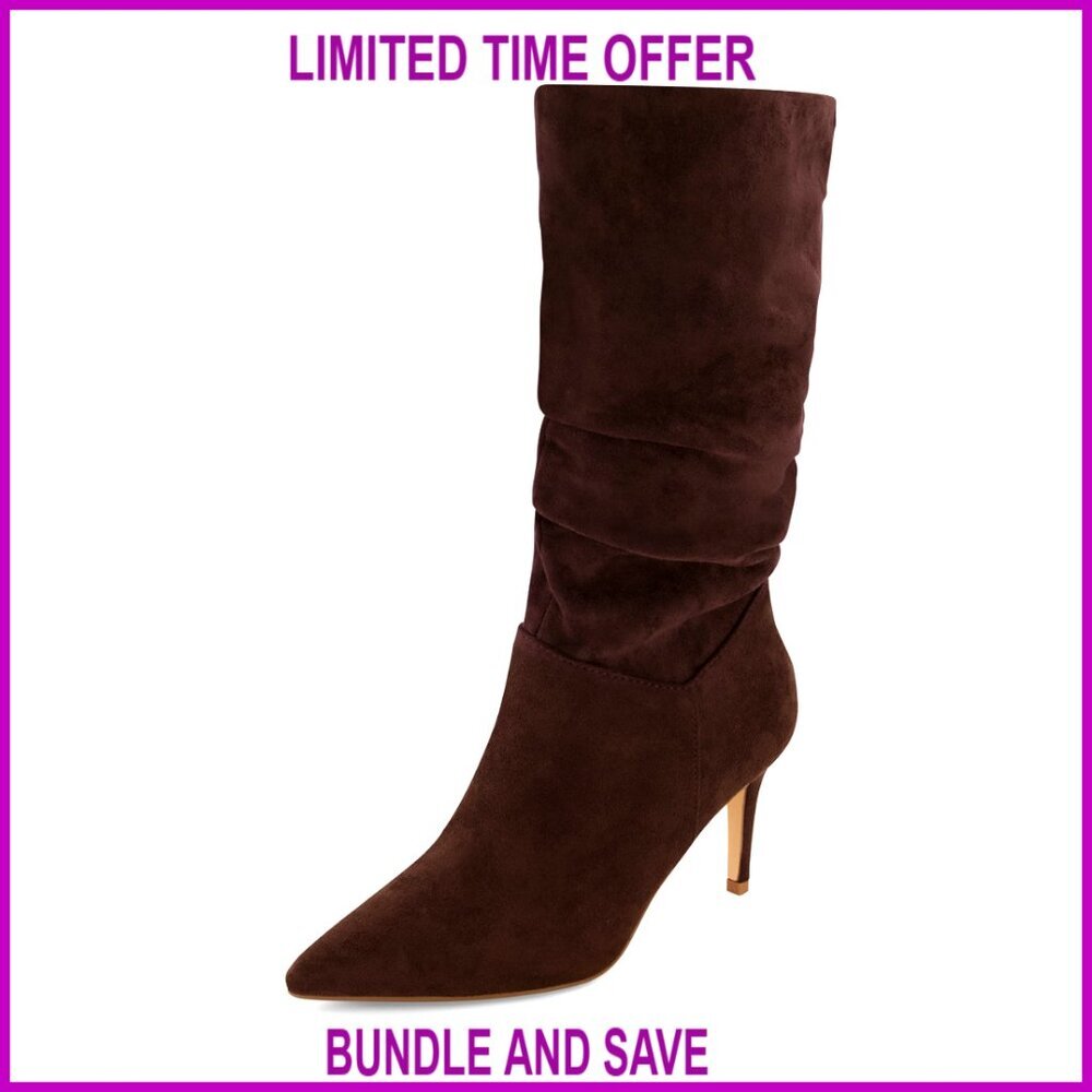 Vegan Suede Slouchy Mid-Calf Boots with Memory Foam and 3-Inch Heel